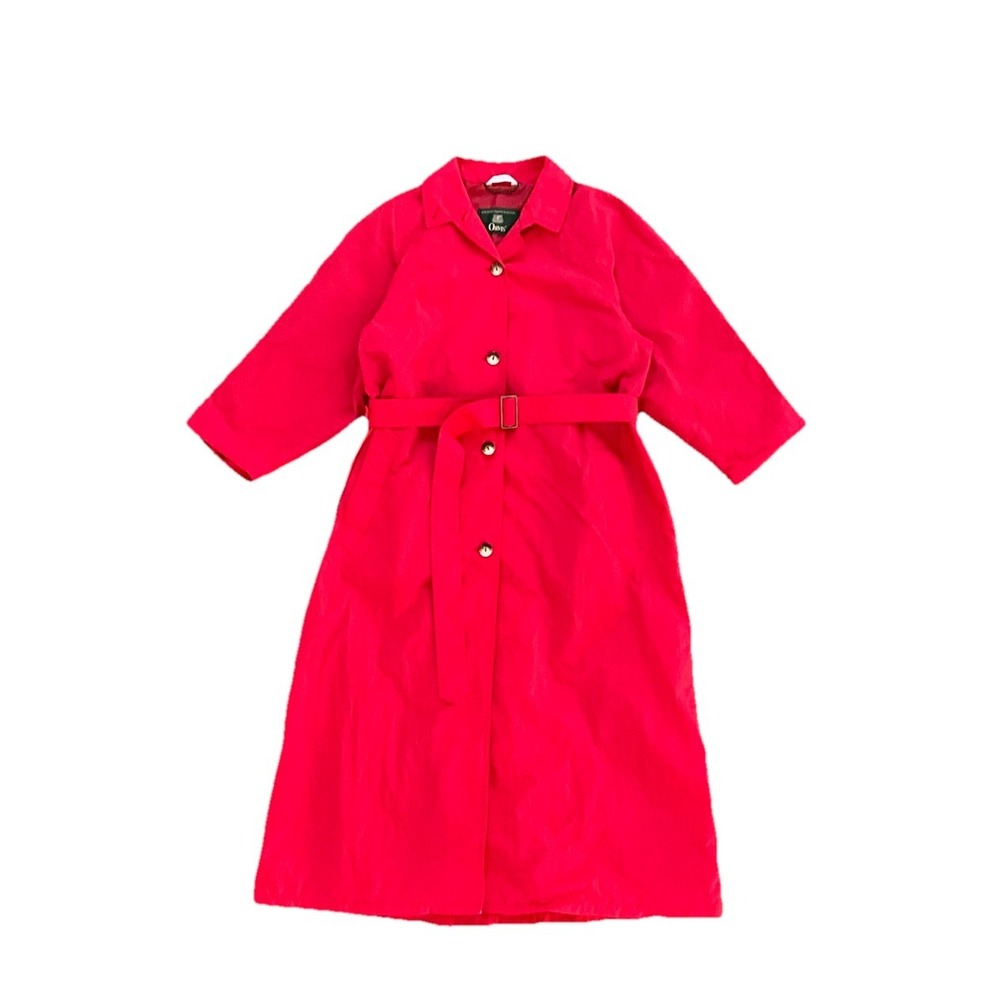 Vintage Orvis Red Trench Coat Womens XL Button Up Rain Jacket Preppy 90s Classic